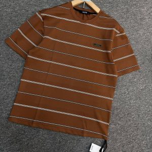 Men’s Premium Textured Striped Crewneck T-Shirt – Rusty Brown