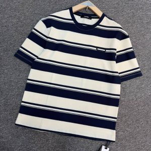 Men’s Textured Horizontal Striped T-Shirt – Navy Blue & Off-White