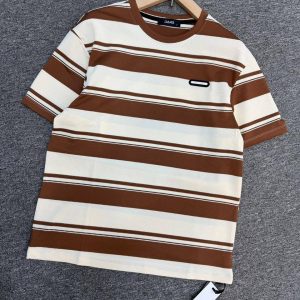Men’s Textured Horizontal Striped T-Shirt – Mocha Brown & Cream